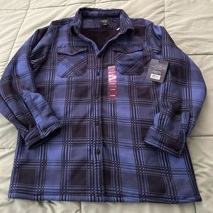 NWT Berkeley & Jensen Sherpa Bonded Fleece Shirt Jacket- XL- Blue / Black Plaid